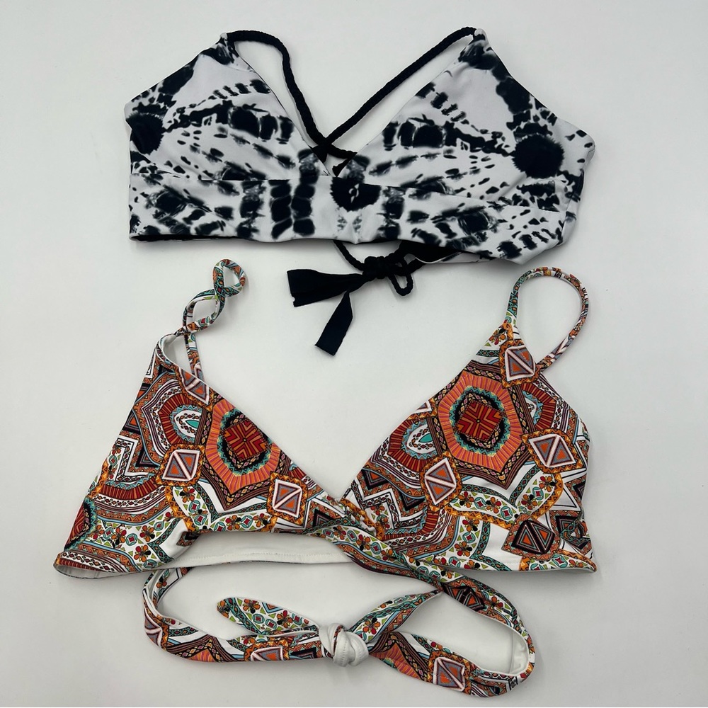 Lot of 2 Bikini Tops size Small, Reversible Wrap around, Tie Dye, Beachy